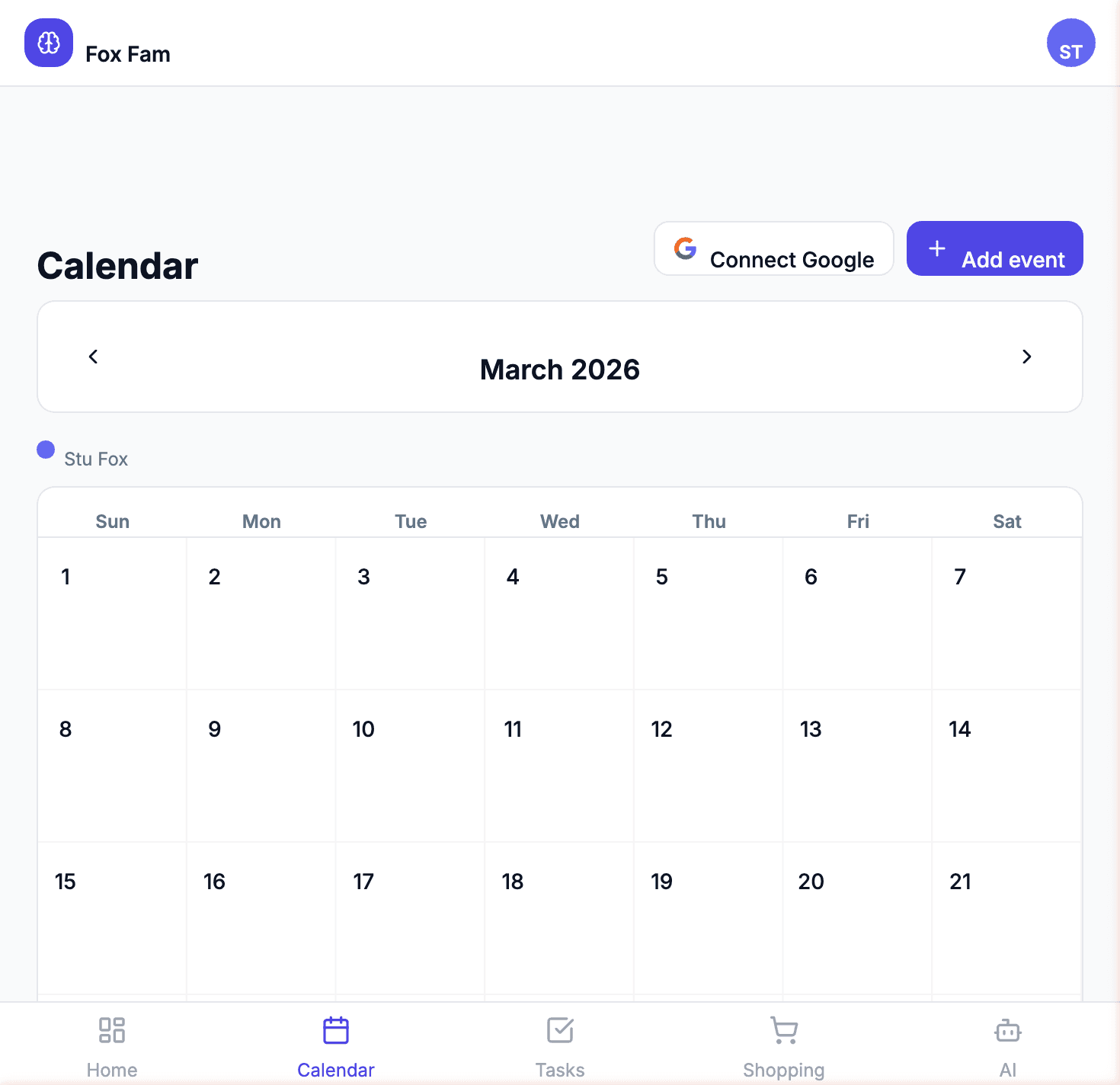 Balm shared family calendar with Google sync